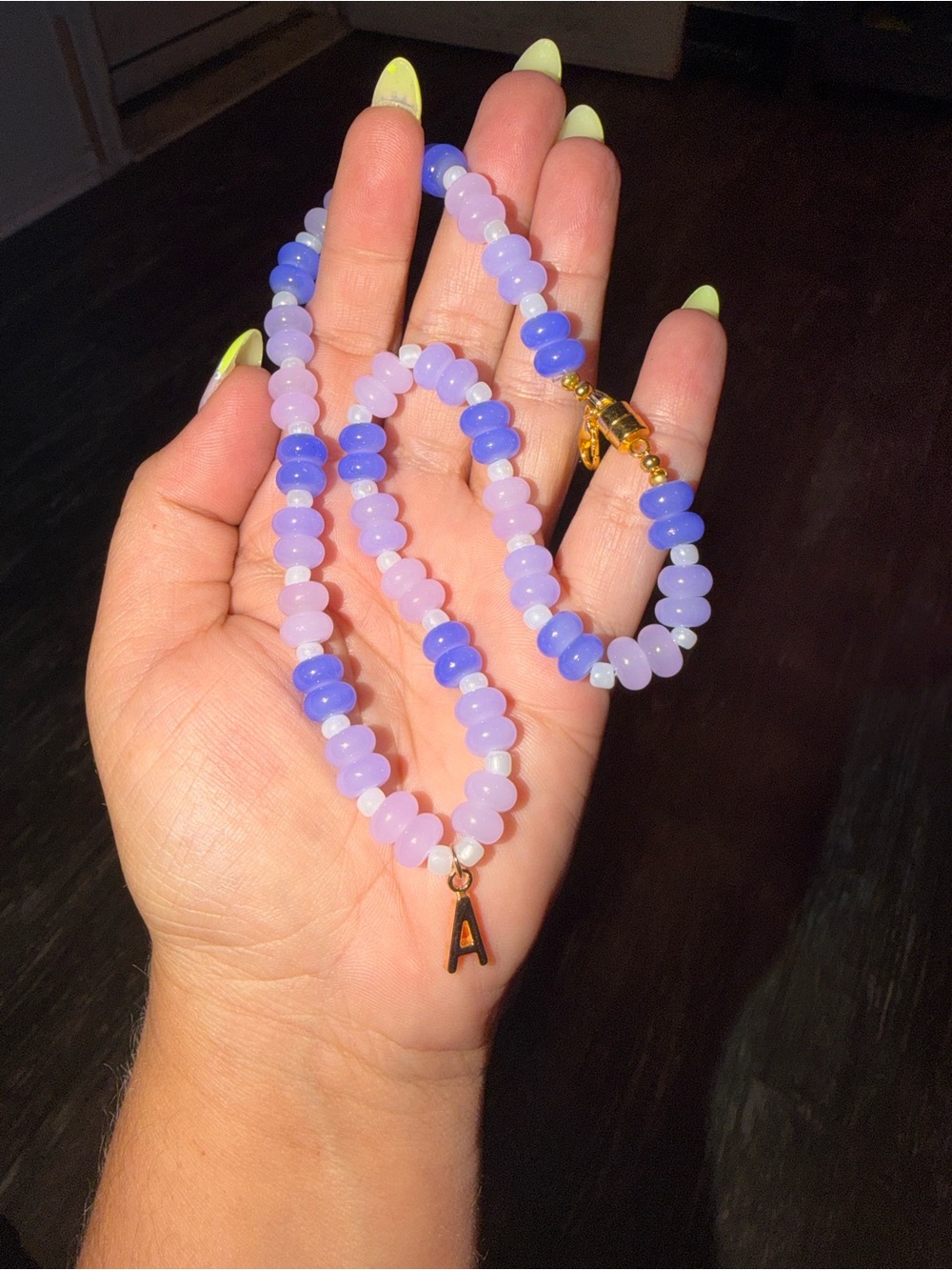 Personalized Lavender & Periwinkle Beaded Initial Necklace - A Charm